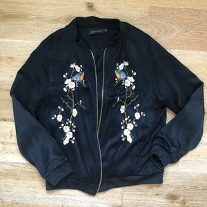 Black satin bird embroidered jacket from Zara